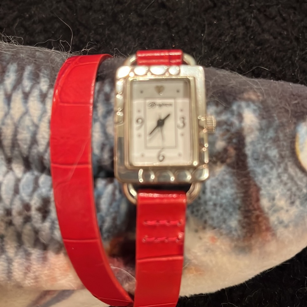 Brighton watch. Silver hardware. Red leather double strap.
